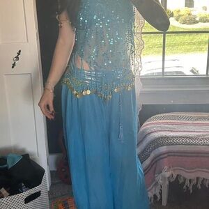 blue and gold belly dancing pants